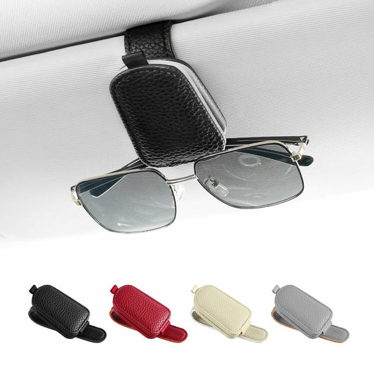 SINGARO Leather Magnetic Sunglasses Holder Clip Car Sun Visor Black-Gray