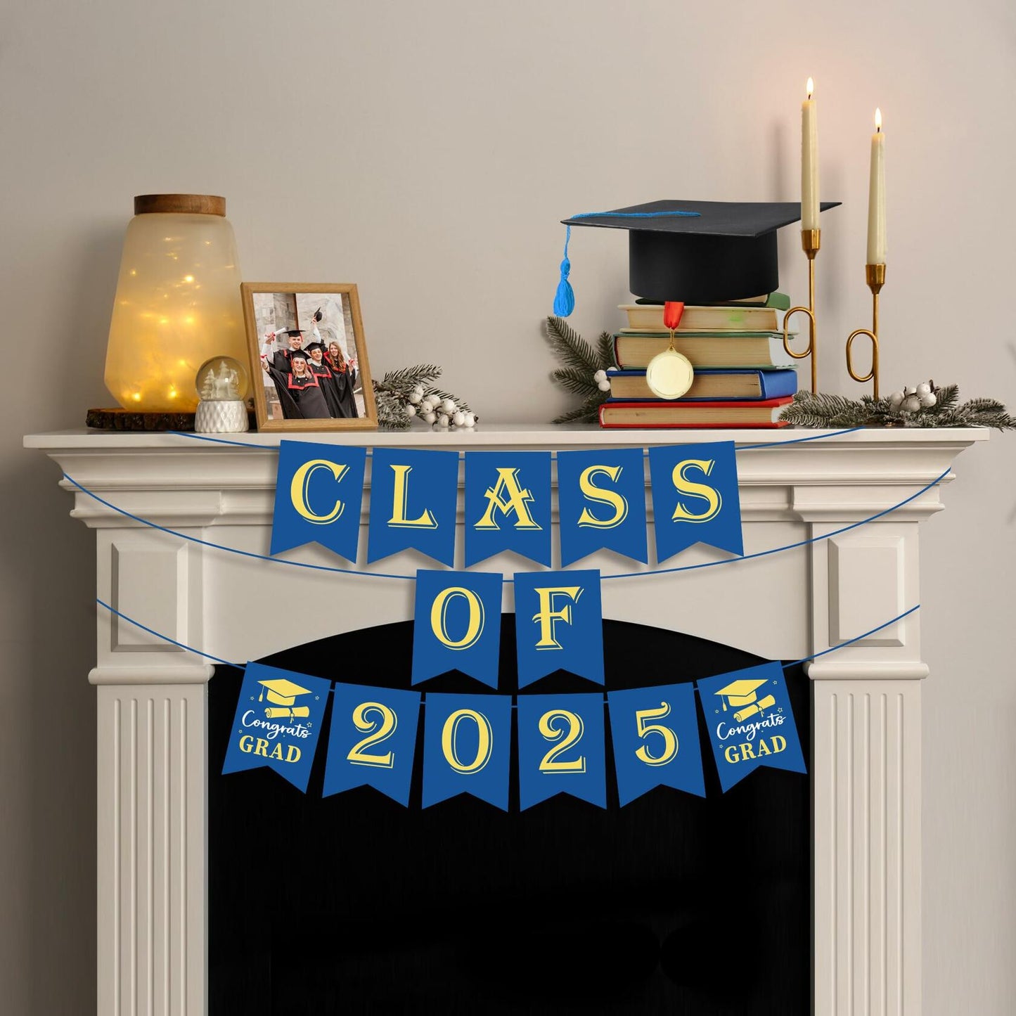 OHOME Graduation Banner 2025 Blue Congrats Grad Backdrop Party Decor