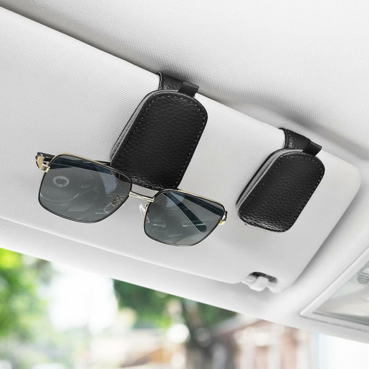 SINGARO Leather Magnetic Sunglasses Holder Clip Car Sun Visor Black-Gray