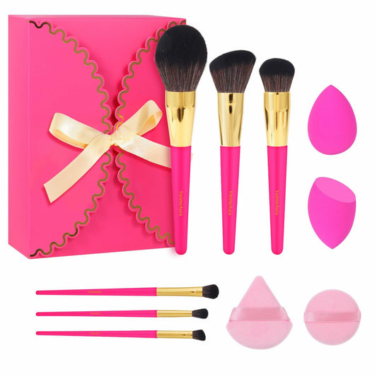 YutimeAura Makeup Brushes Set with Sponges Puff Pink Foundation Powder Contour