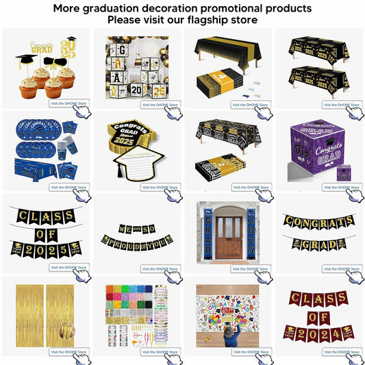 OHOME Graduation Banner 2025 Blue Congrats Grad Backdrop Party Decor