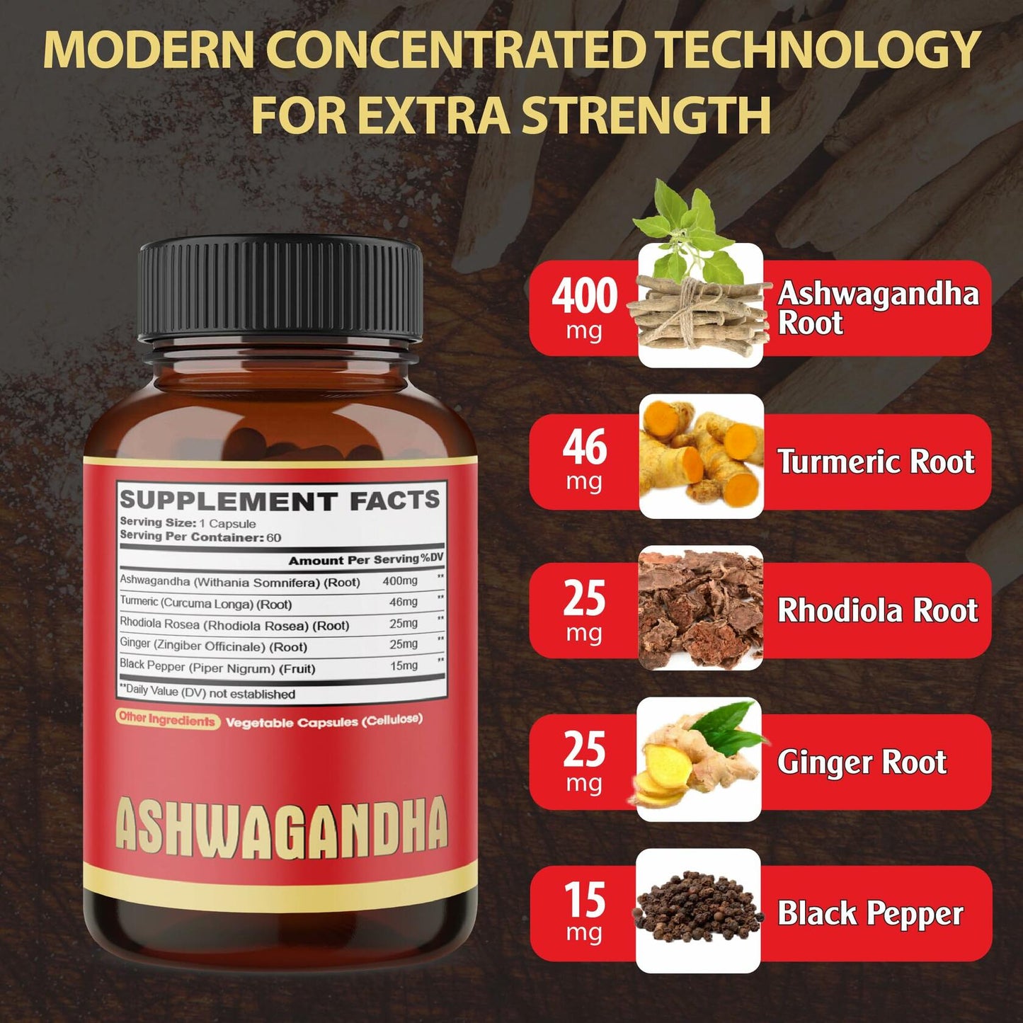 BestBy12/25 Ashwagandha 2 Pack 60 Caps 5in1 Formula Turmeric Rhodiola Black