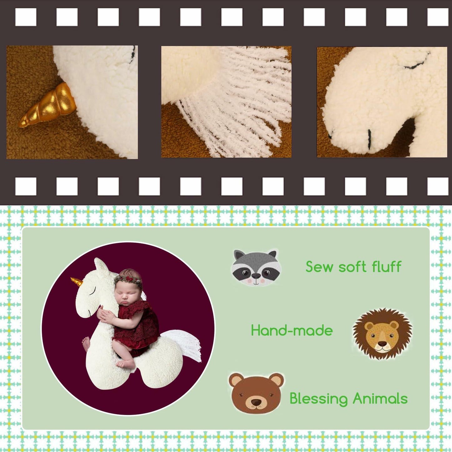 Baby Unicorn Posing Pillow Infant Photography Prop One-Horned Alpaca Photoshoot
