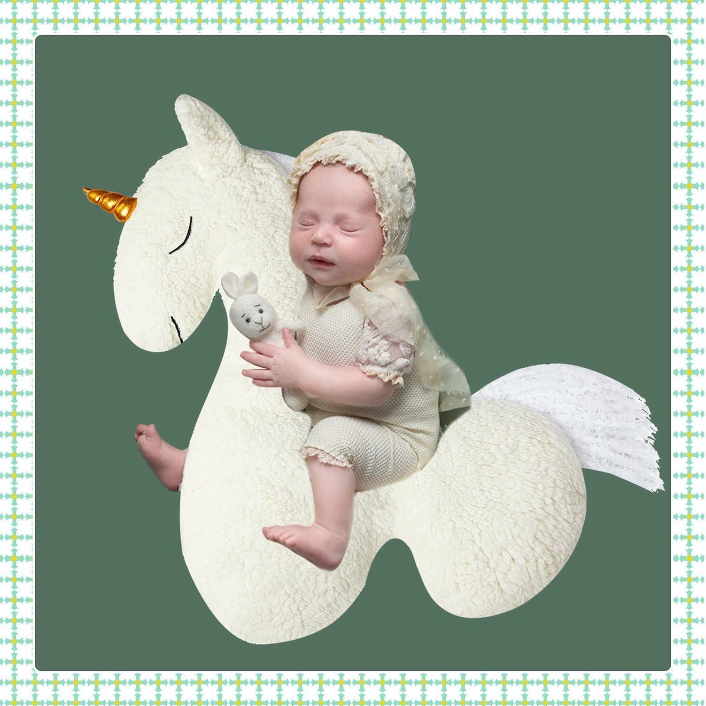 Baby Unicorn Posing Pillow Infant Photography Prop One-Horned Alpaca Photoshoot