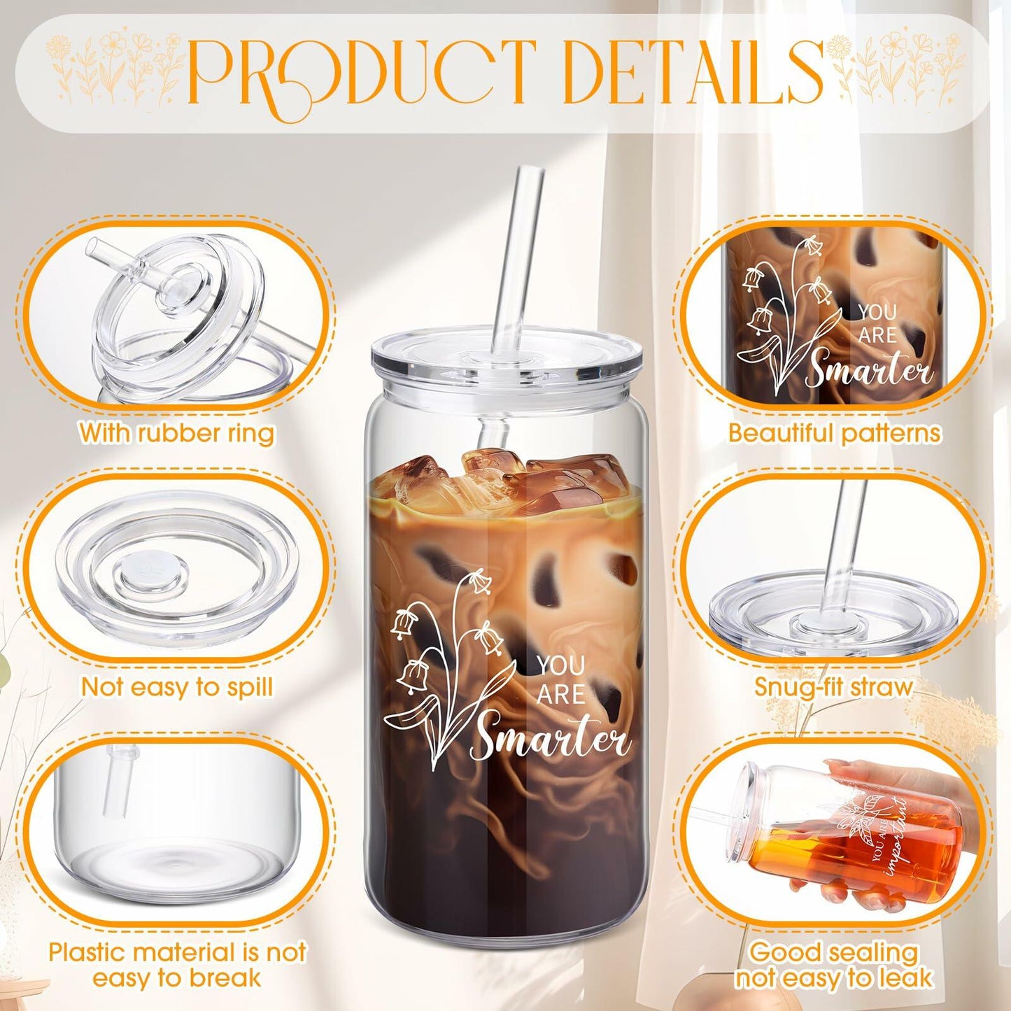 Yetene 6 Pcs 16oz Reusable Plastic Coffee Cups with Lid & Straw Praise