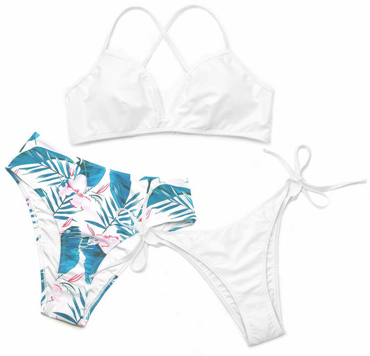 SHEKINI Women High Waist V-Wire Crossback Bikini Swimsuit Black Size L