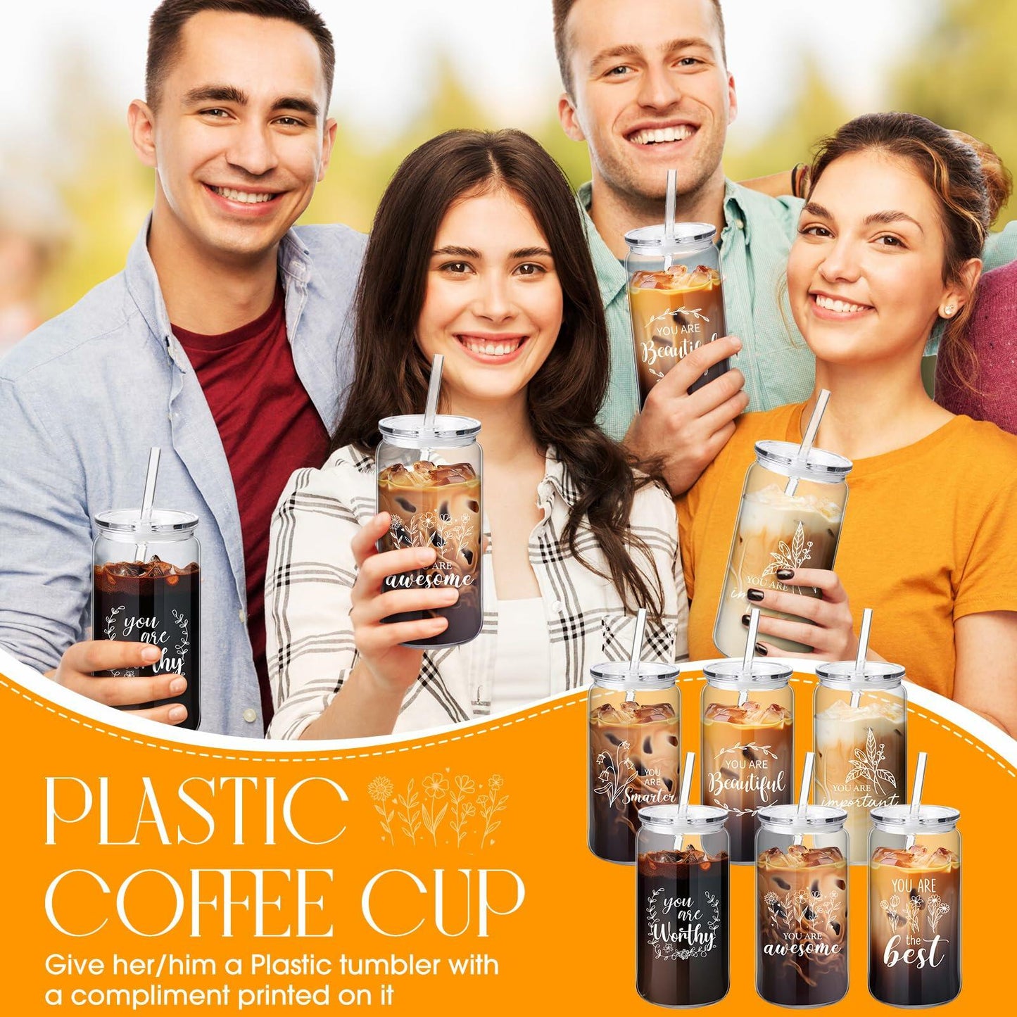Yetene 6 Pcs 16oz Reusable Plastic Coffee Cups with Lid & Straw Praise