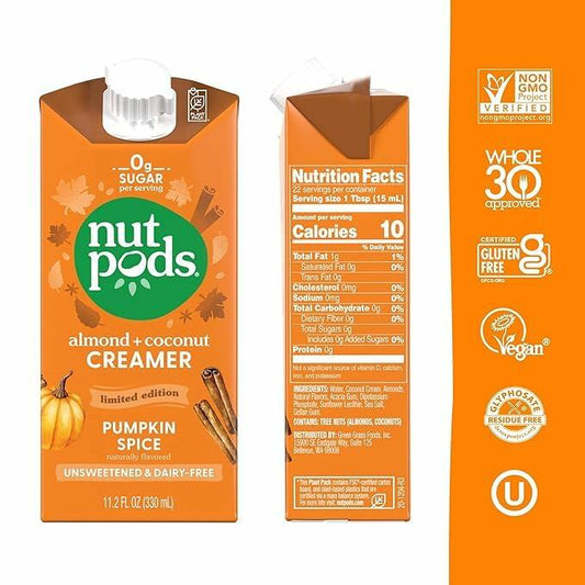 BestBy06/25 nutpods Pumpkin Spice Unsweetened Creamer Almond Coconut 12 Pack
