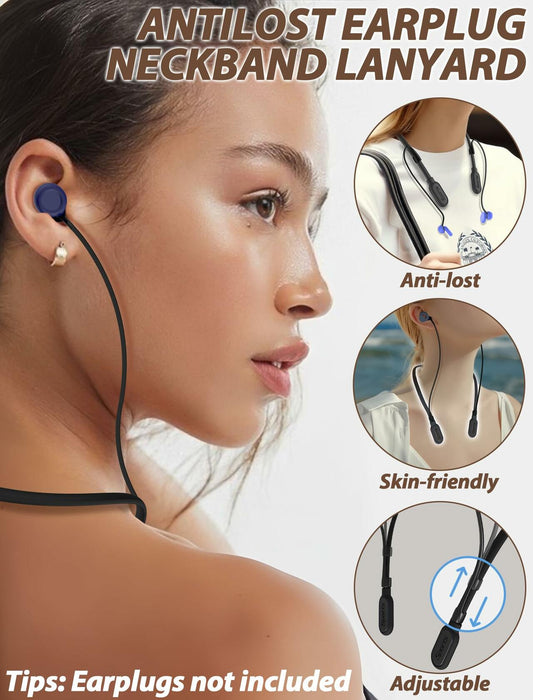 HALLEAST 3 Pack Earplugs Cord Lanyard Neckband Safety Strap Black White Cyan