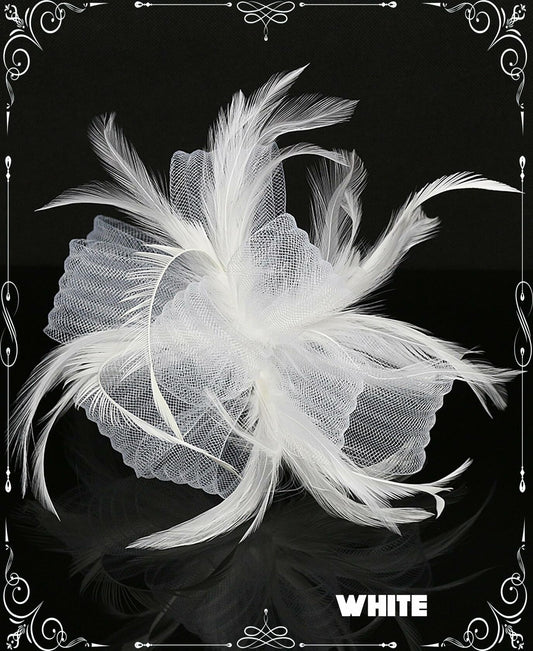 Kidukso Derby Hat Vintage Fascinator Headband Clip White