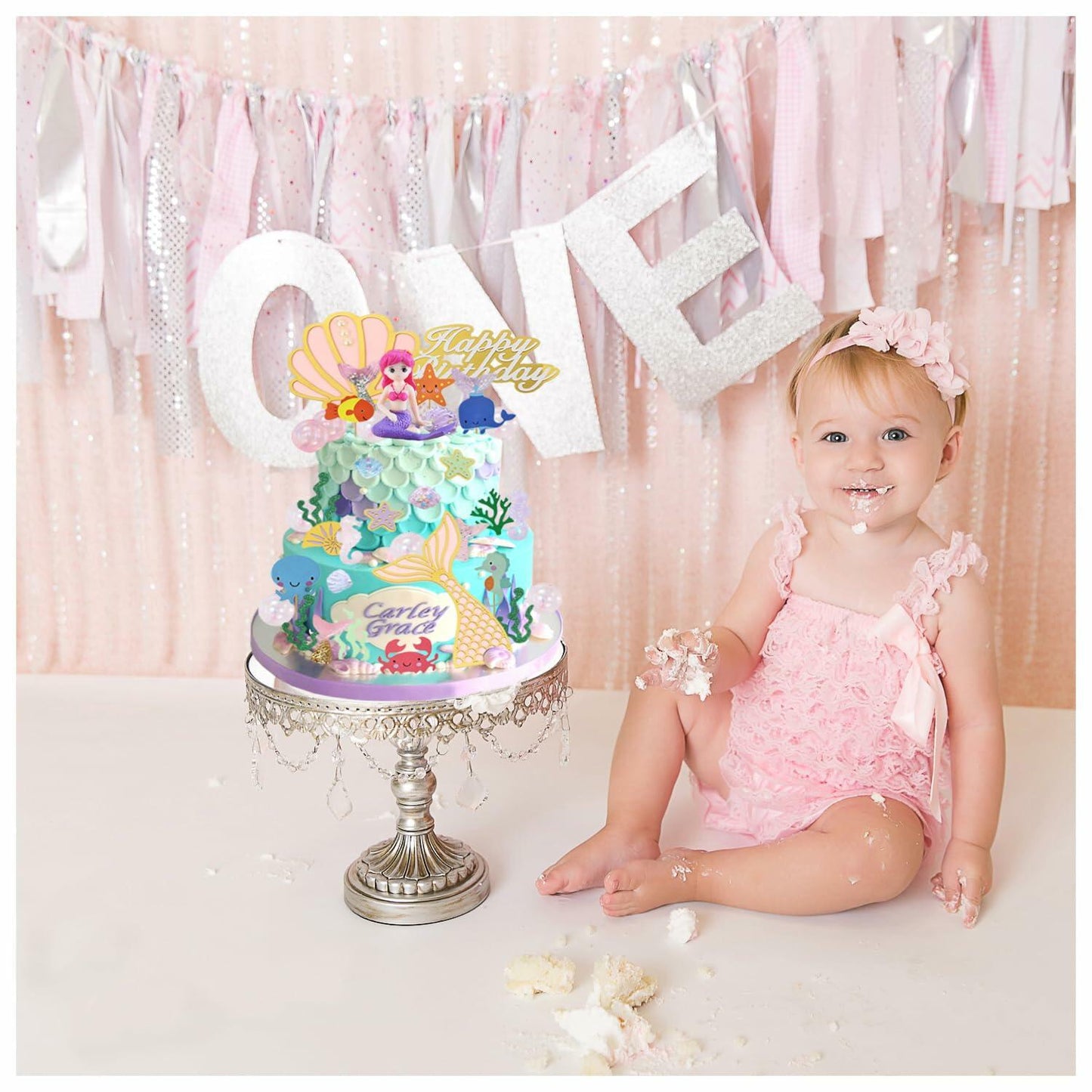 LXASIY 40pcs Mermaid Cake Toppers Glitter Ocean Theme Birthday Party Decor