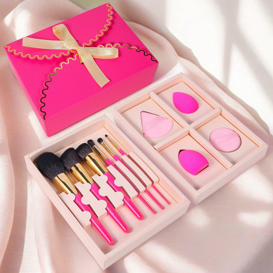 YutimeAura Makeup Brushes Set with Sponges Puff Pink Foundation Powder Contour