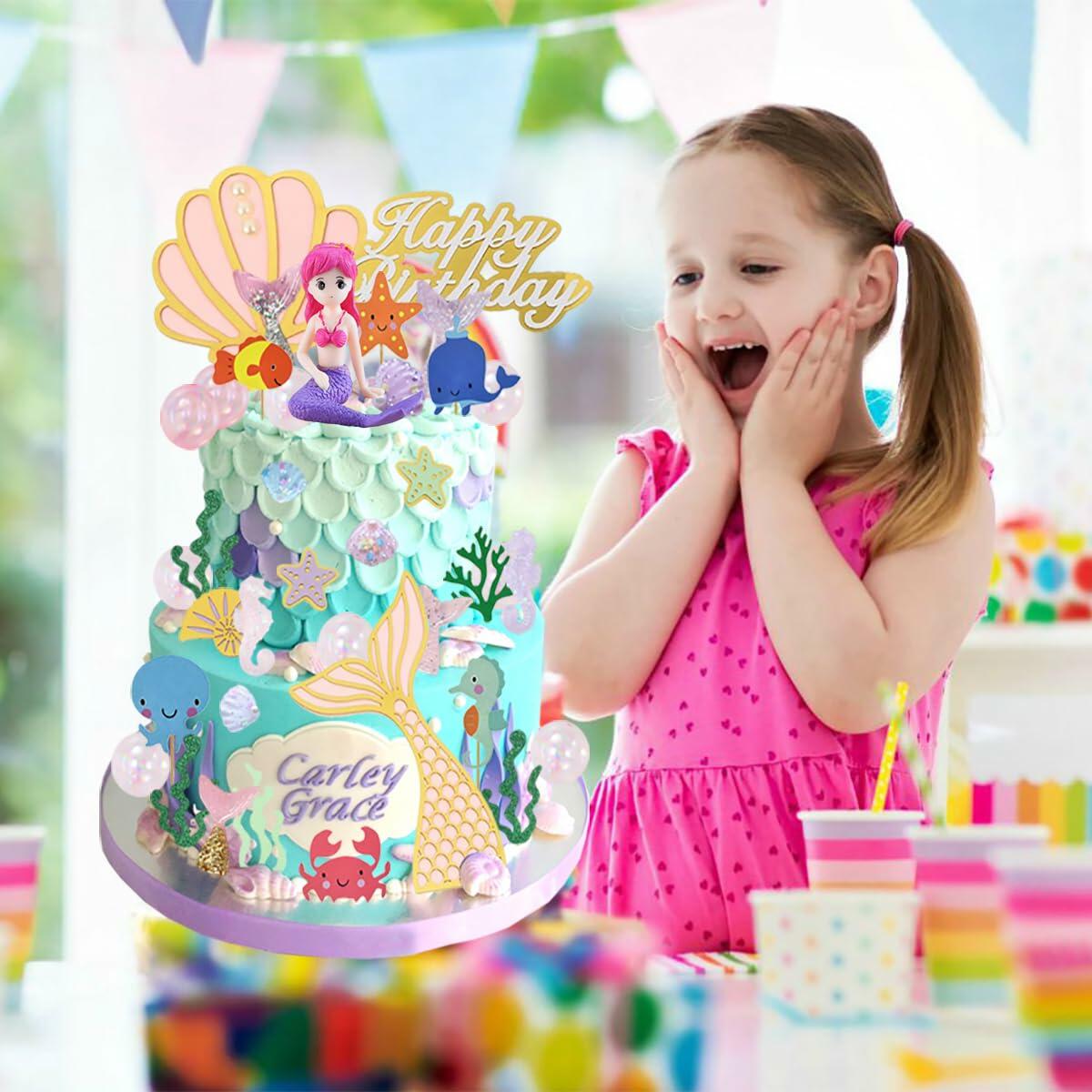 LXASIY 40pcs Mermaid Cake Toppers Glitter Ocean Theme Birthday Party Decor