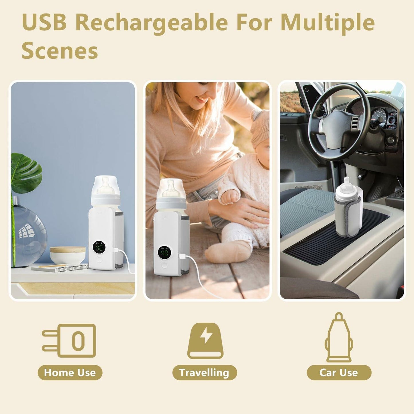 KOCASO Portable Baby Bottle Warmer USB Rechargeable Travel Milk Warmer 6 Levels