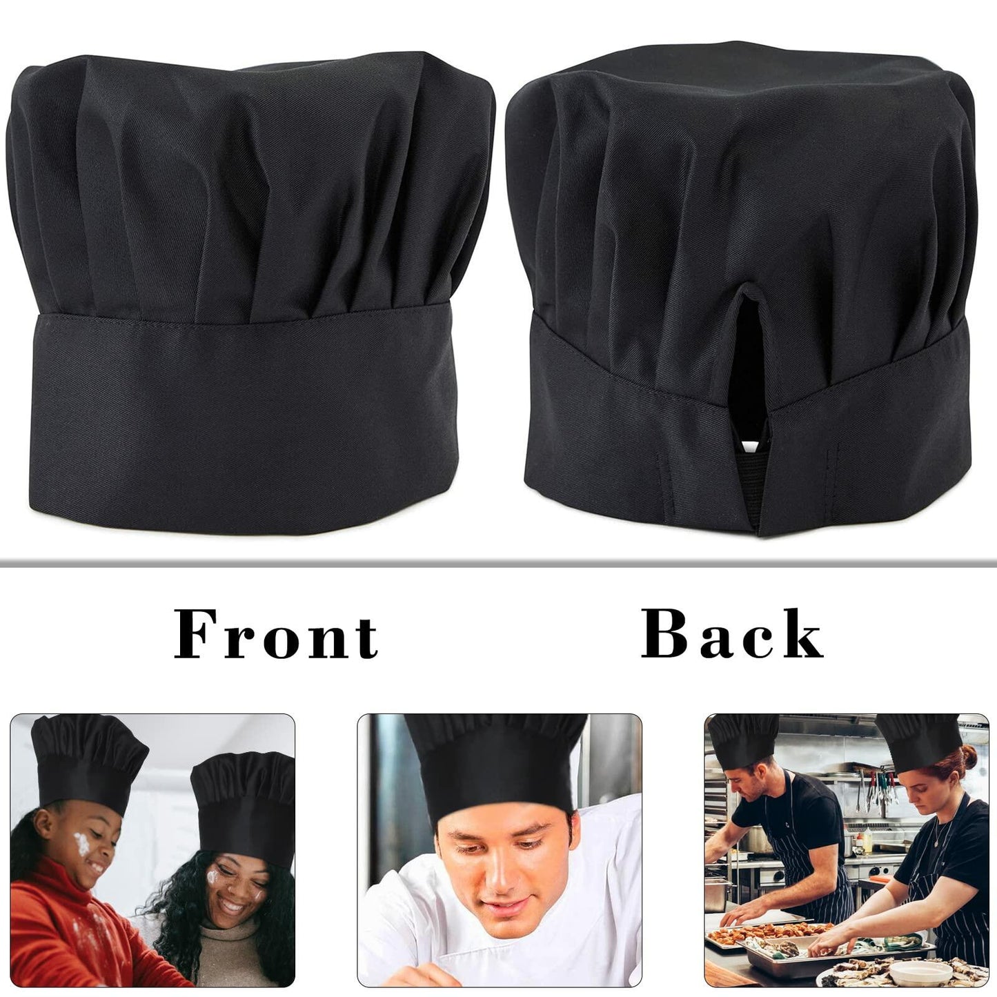 Andiker 2 Pcs Chef Hat Adjustable Elastic Cooking Cap Black Unisex Adult