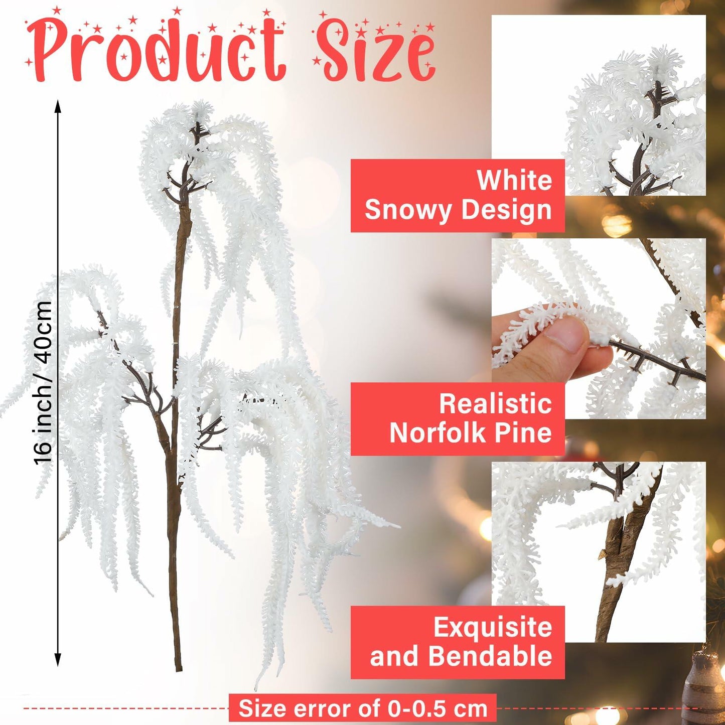 Chuangdi 12 Pcs 16" Snowy Pine Branches Artificial Christmas Decor