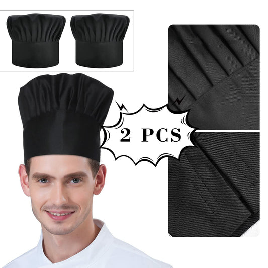 Andiker 2 Pcs Chef Hat Adjustable Elastic Cooking Cap Black Unisex Adult