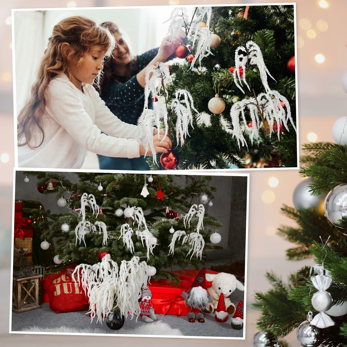 Chuangdi 12 Pcs 16" Snowy Pine Branches Artificial Christmas Decor