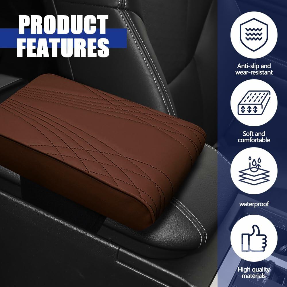 RGOAANC Car Console Armrest Cover Leather Memory Foam 12.6x8.5 Universal