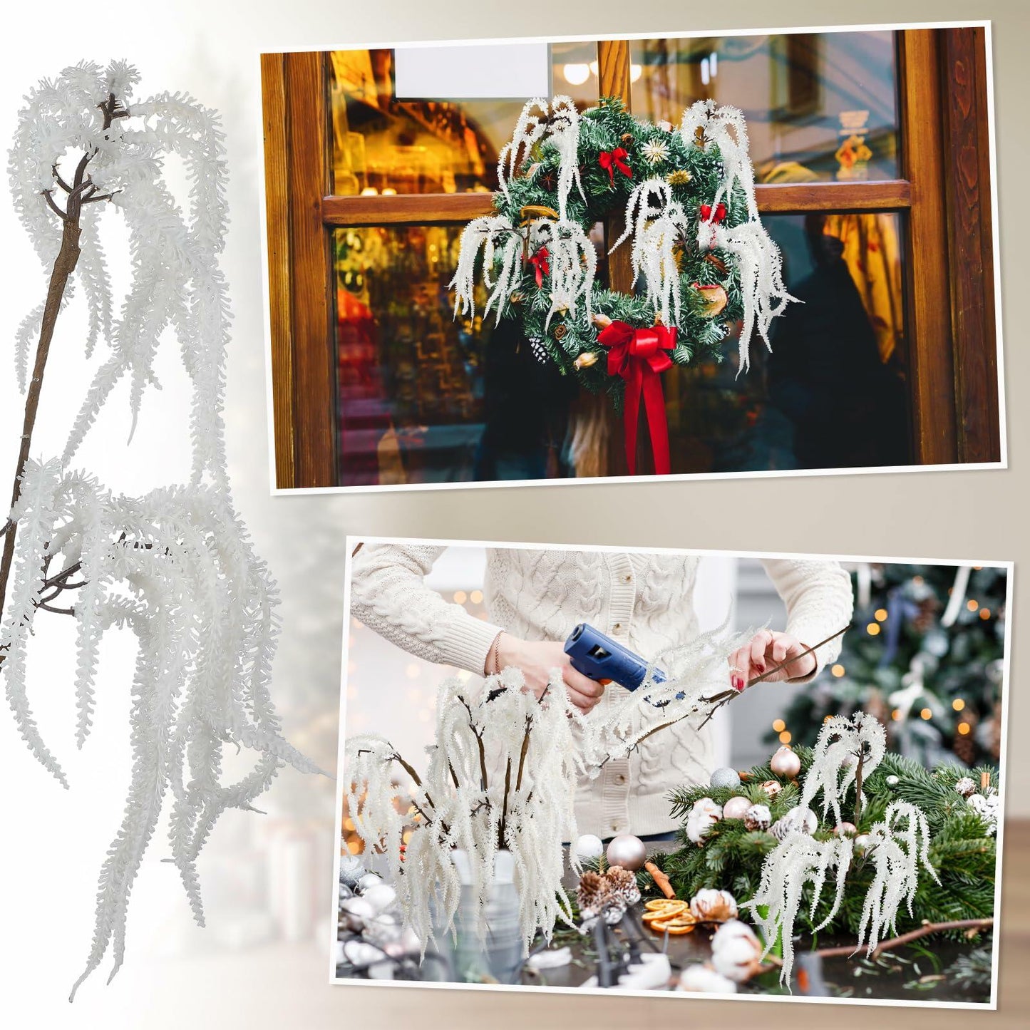 Chuangdi 12 Pcs 16" Snowy Pine Branches Artificial Christmas Decor