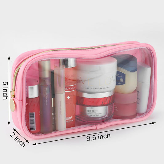 Nogsew Clear Waterproof Travel Makeup Bag Small Pink Zipper Organizer