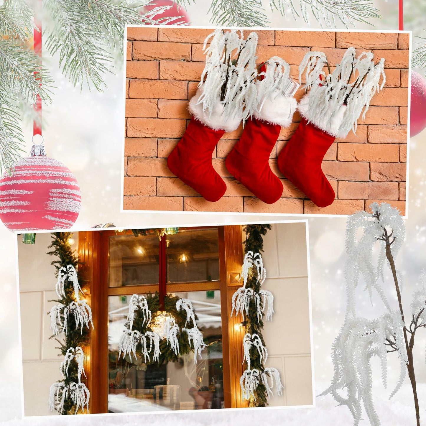 Chuangdi 12 Pcs 16" Snowy Pine Branches Artificial Christmas Decor