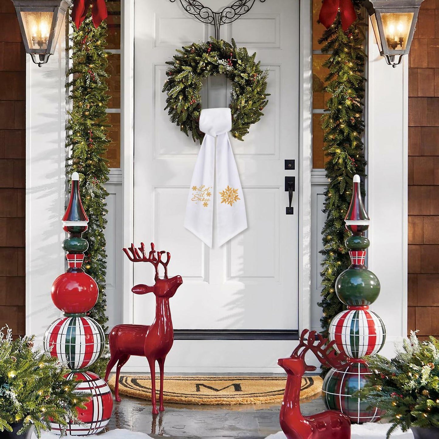 2 Pack Wreath Sash Boxwood Snowflake Christmas Garland Front Door Decor
