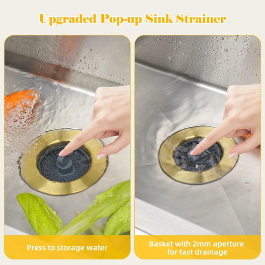 3-in-1 Kitchen Sink Drain Strainer Stopper Stainless Steel Chrome 3-1/2 Inch