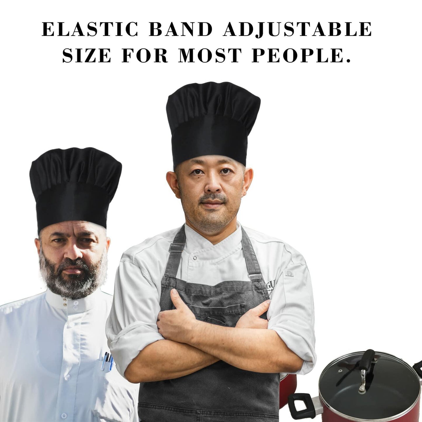 Andiker 2 Pcs Chef Hat Adjustable Elastic Cooking Cap Black Unisex Adult