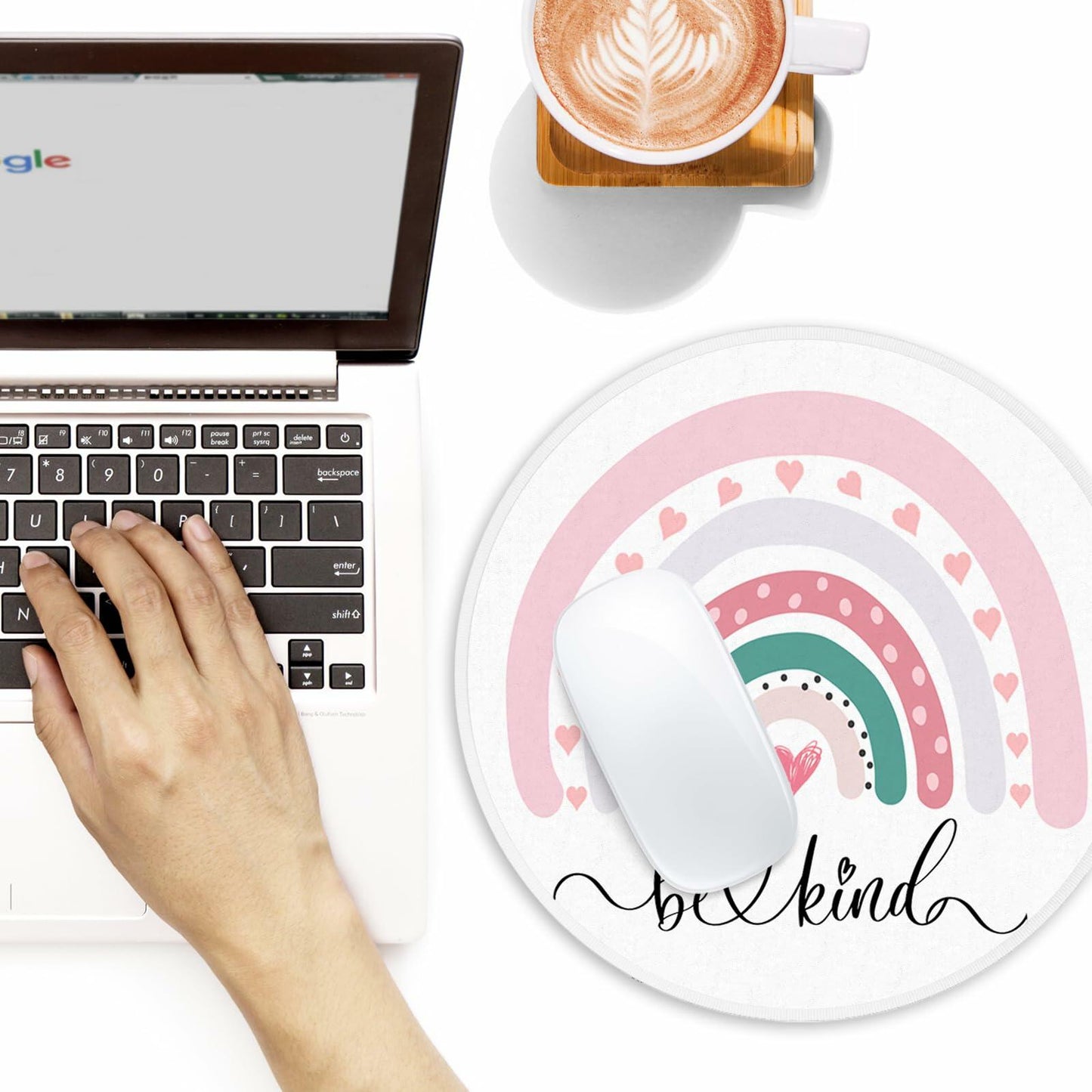 Be Kind Rainbow Round Mouse Pad 8.7in Non-Slip Rubber Base 2 Pack
