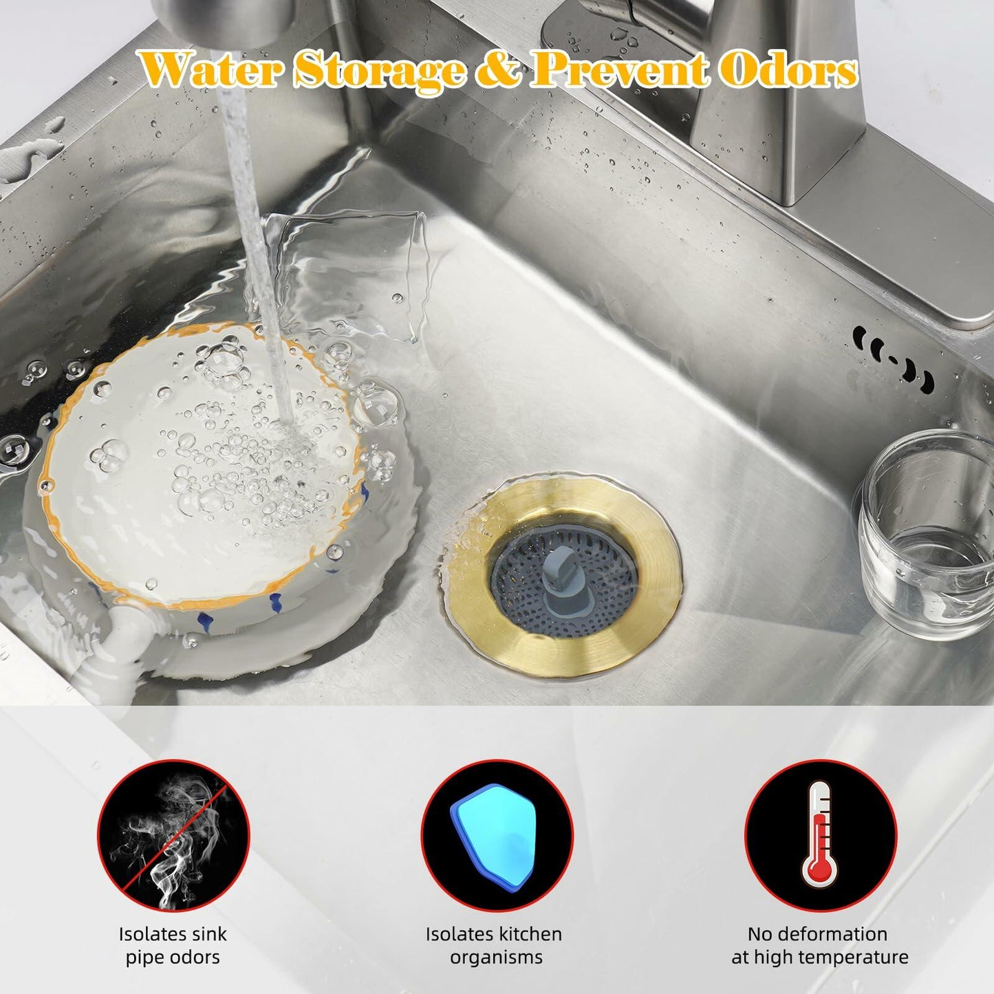 3-in-1 Kitchen Sink Drain Strainer Stopper Stainless Steel Chrome 3-1/2 Inch