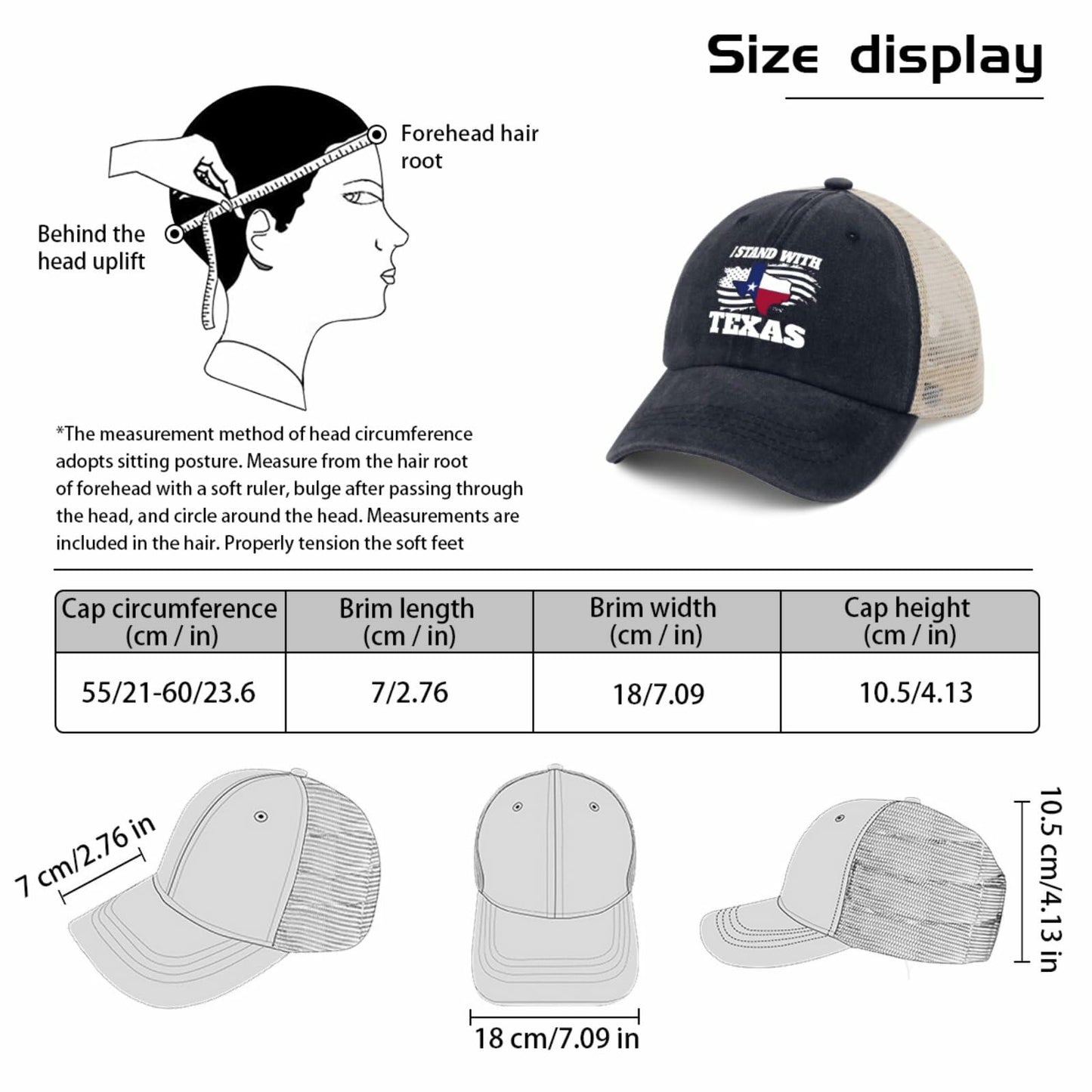 Beafoliya Texas Flag Trucker Hat Women Mesh Baseball Cap Purplish Blue
