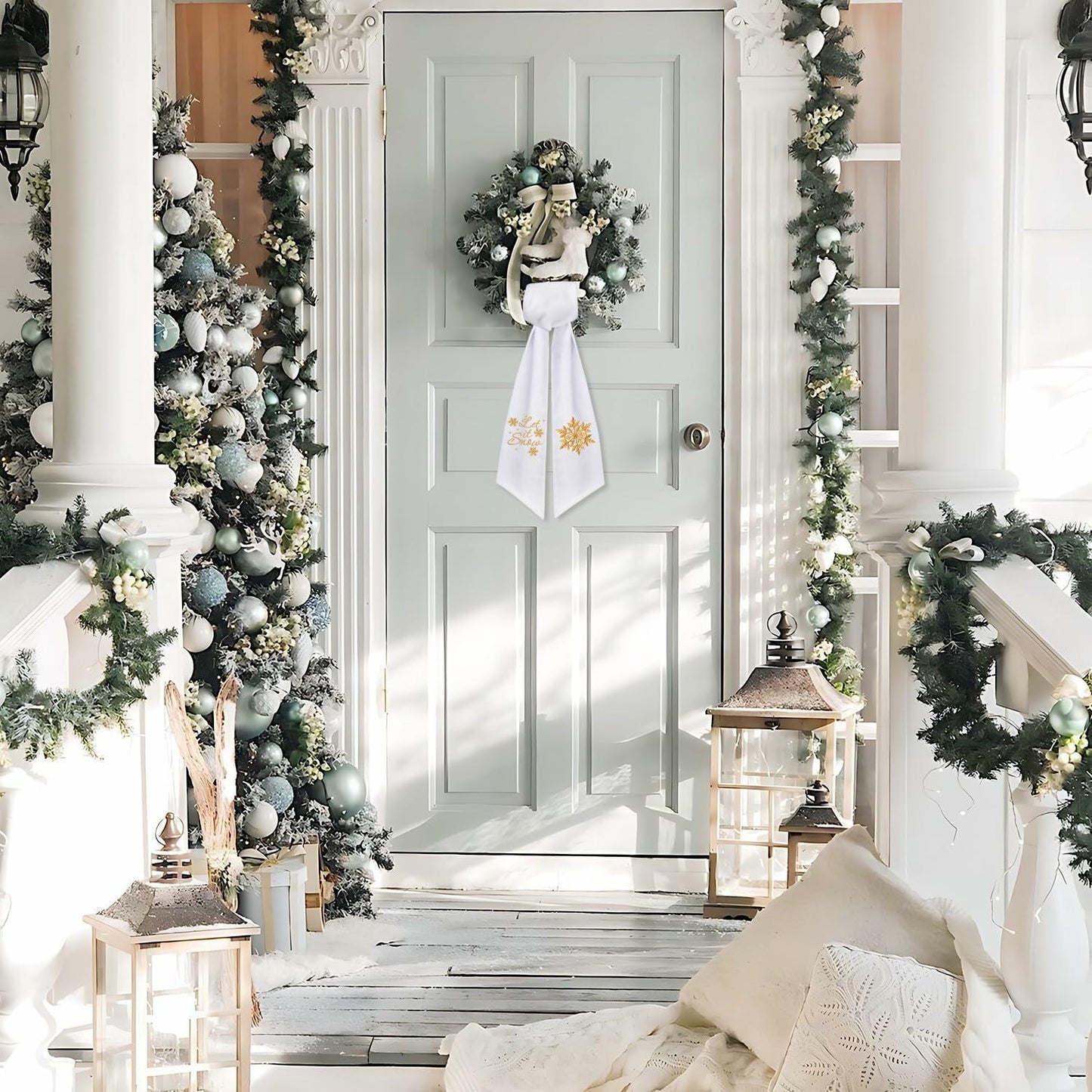 2 Pack Wreath Sash Boxwood Snowflake Christmas Garland Front Door Decor