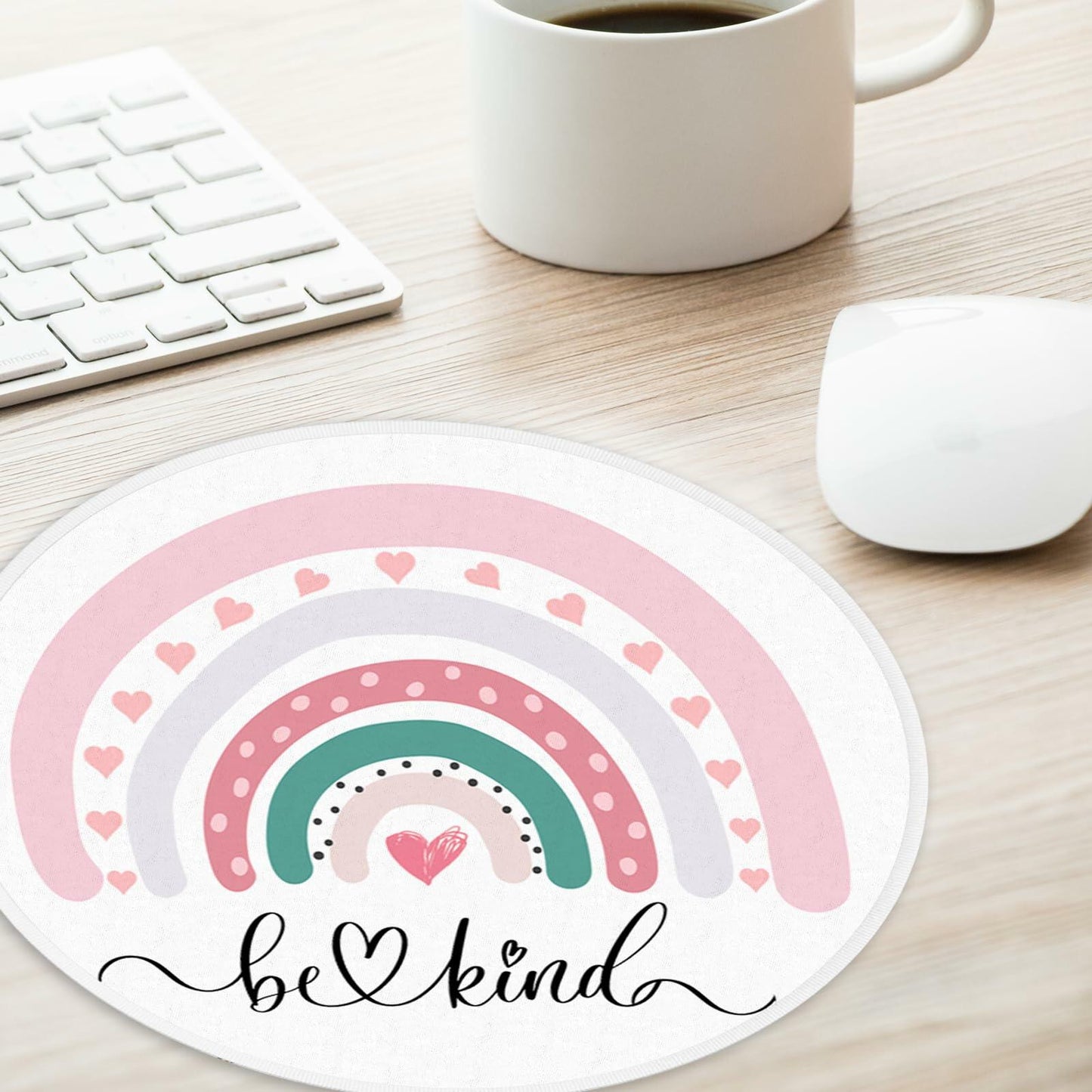 Be Kind Rainbow Round Mouse Pad 8.7in Non-Slip Rubber Base 2 Pack