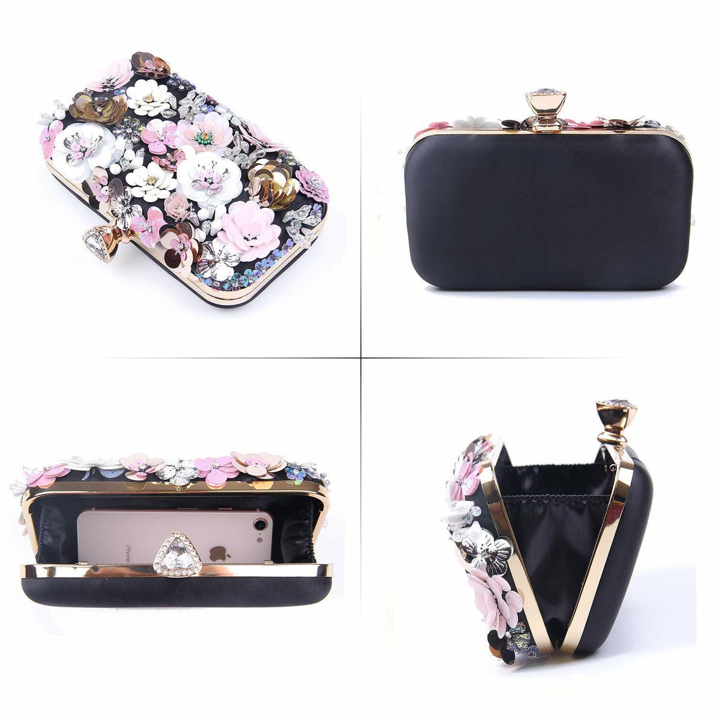 Lanpet Women Flower Evening Clutch Handbag Chain Strap Shoulder Bag Pink