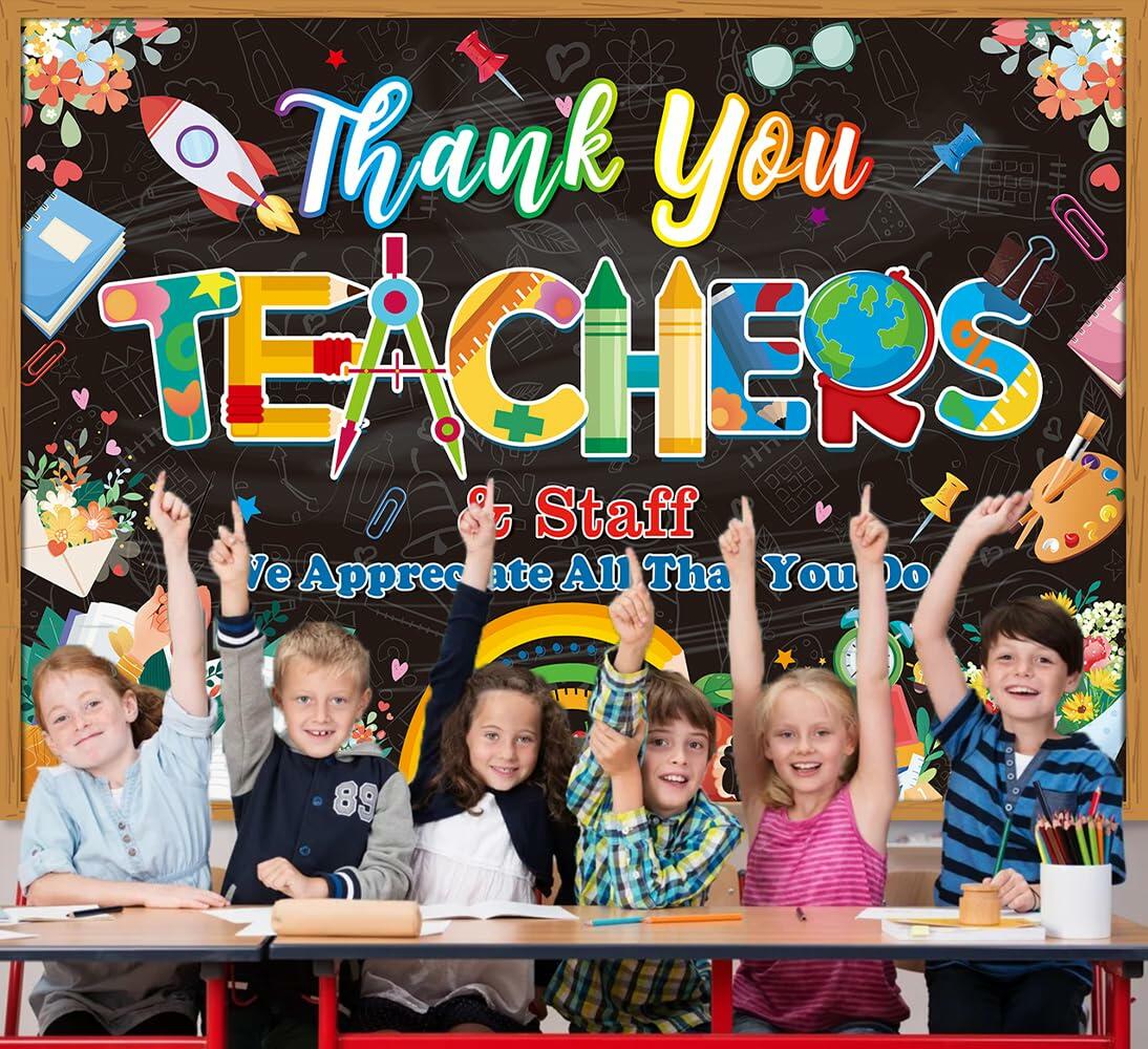 Thank You Teachers Backdrop 6x4FT Teacher Appreciation Banner Blue