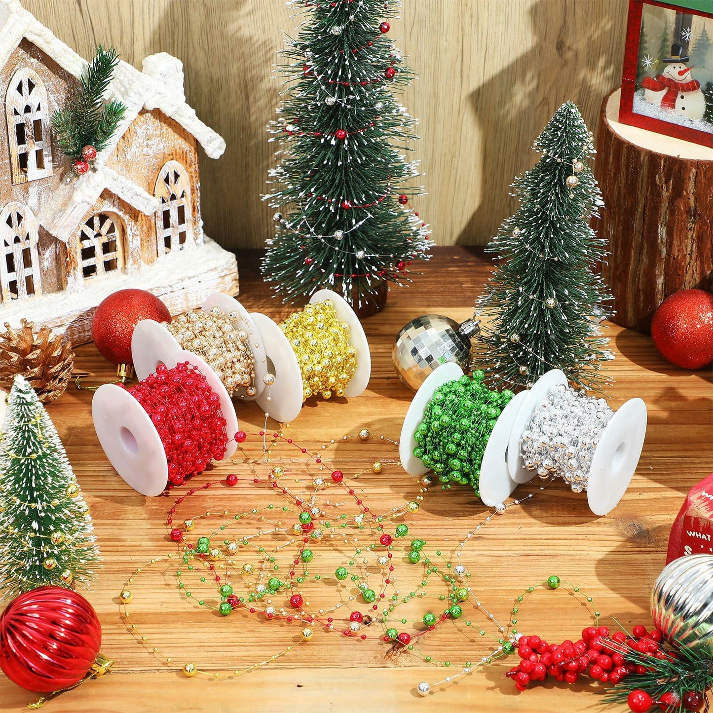 Ecally 250ft Plastic Beads Garland Chain Roll Mix Color DIY Decoration