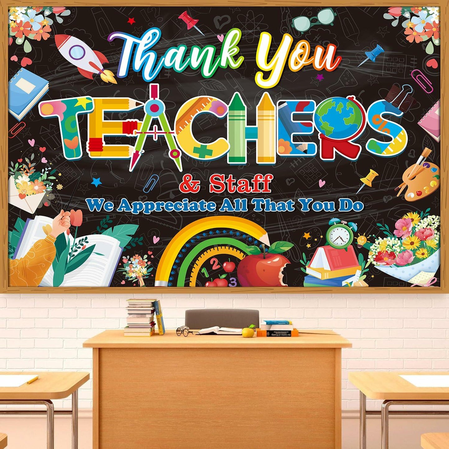 Thank You Teachers Backdrop 6x4FT Teacher Appreciation Banner Blue