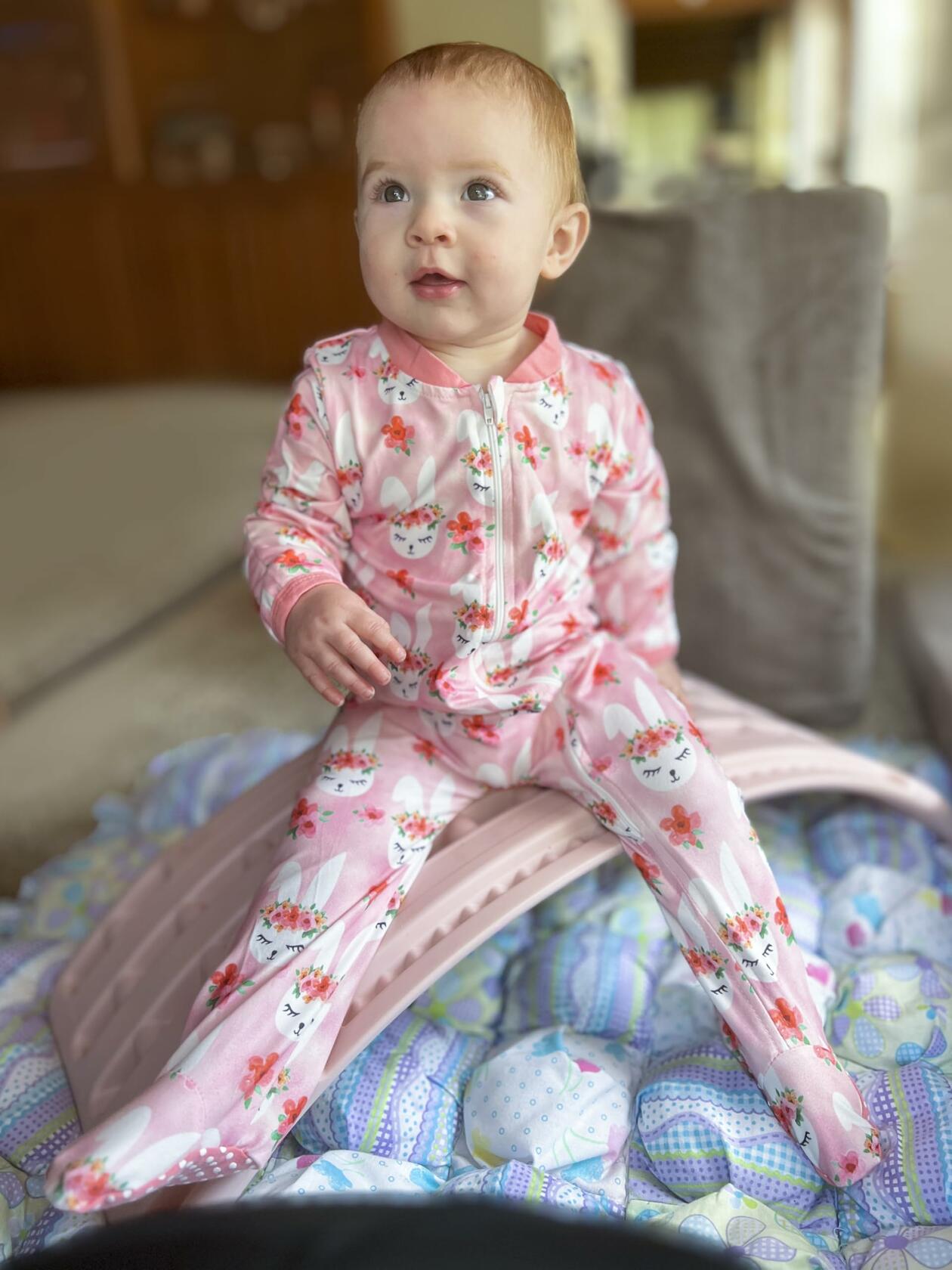 uideazone Baby Girl Bunny Footed Pajamas Pink Long Sleeve Pjs Size 9-12M