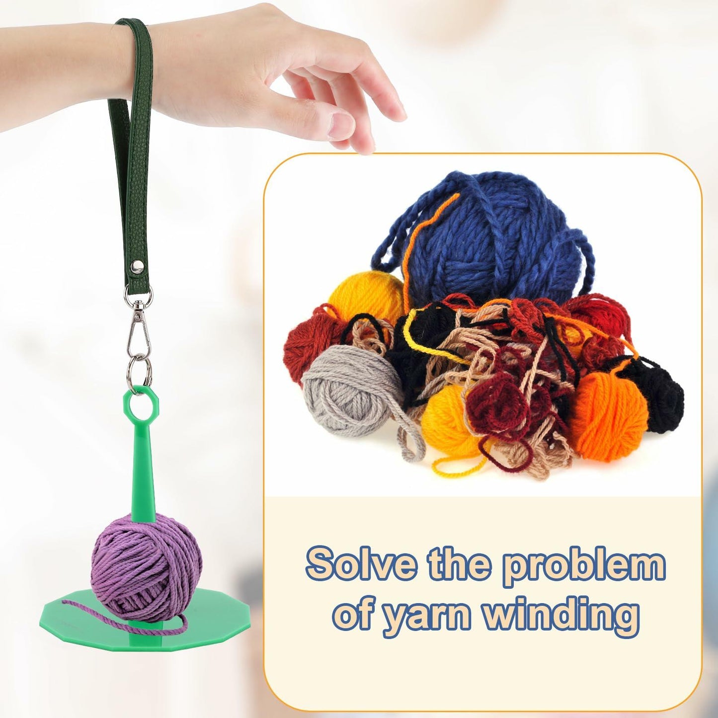 Portable Wrist Yarn Holder Leather Band Acrylic Stand Dark Green