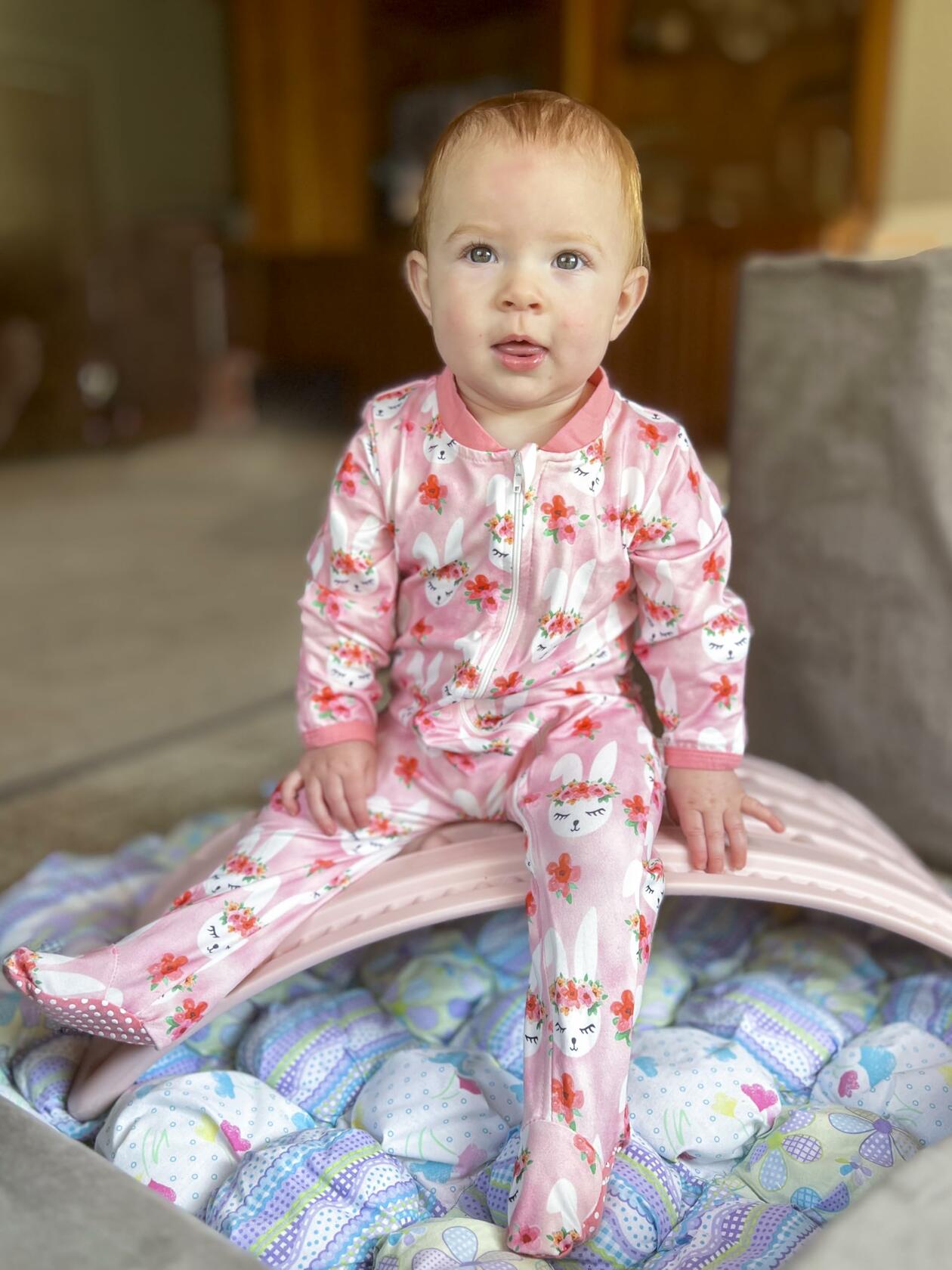 uideazone Baby Girl Bunny Footed Pajamas Pink Long Sleeve Pjs Size 9-12M