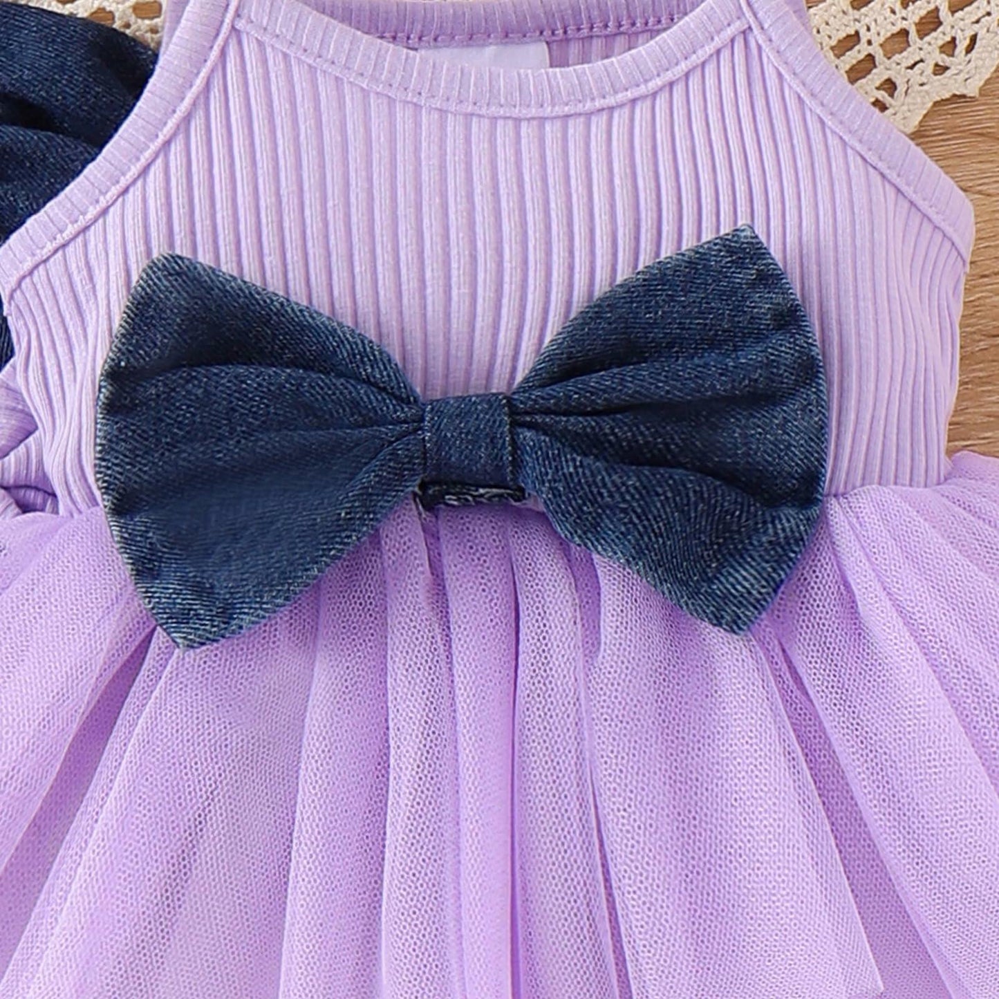 FOCICI Baby Girls Tulle Dress Denim Jacket Headband 3PC Set Purple Size 18-24M