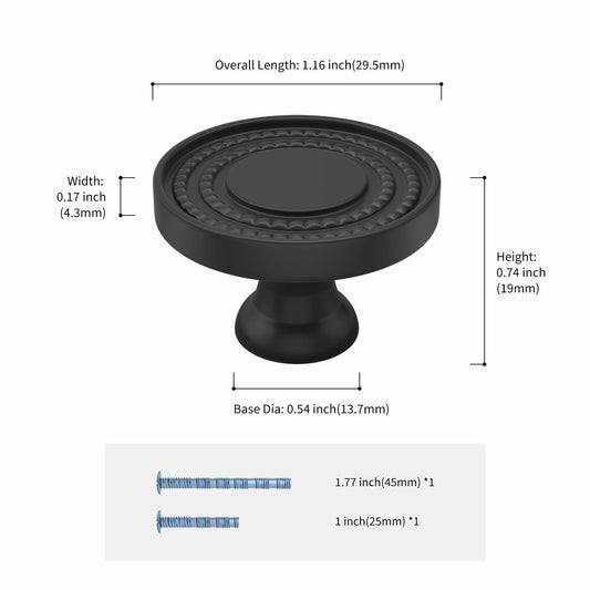 Leulan 5-Pack Black Knurled Cabinet Knobs Matte Drawer Pulls for Kitchen