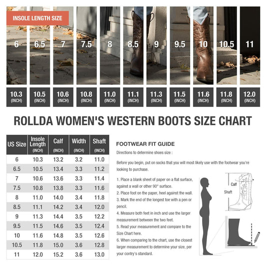 Rollda Women's Western Cowboy Boots Pointed Toe Mid-Calf White Size 7.5