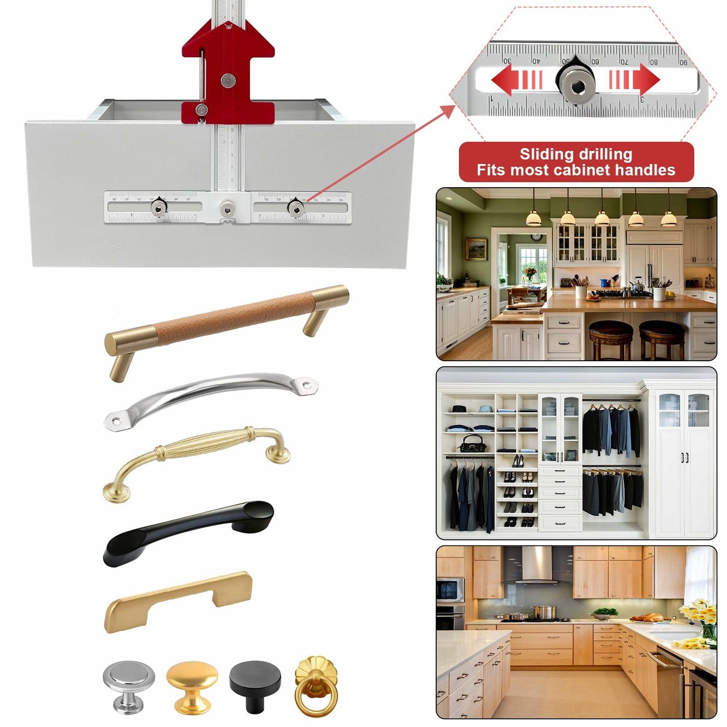 TOURACE Cabinet Handle Jig Aluminum Template Tool Red Woodworking Ruler