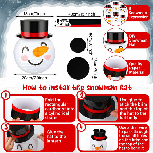 Riakrum 12 Pcs Winter Snowman Paper Lanterns Hanging Christmas Ornaments