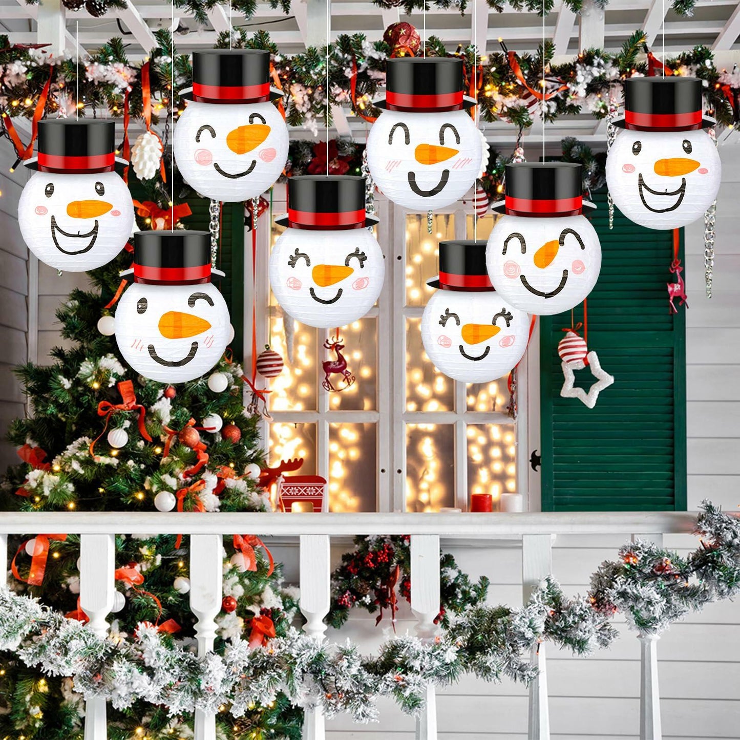 Riakrum 12 Pcs Winter Snowman Paper Lanterns Hanging Christmas Ornaments