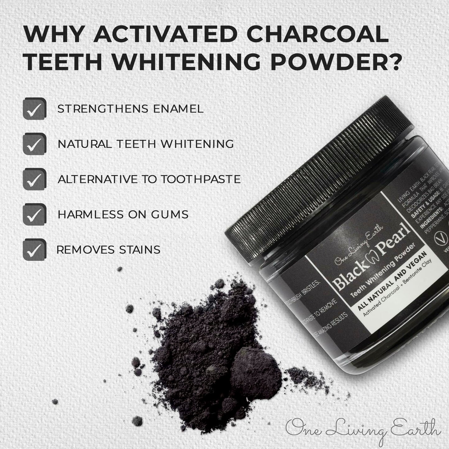 BestBy01/25 Activated Charcoal Powder Teeth Whitener with Bamboo Toothbrush USA