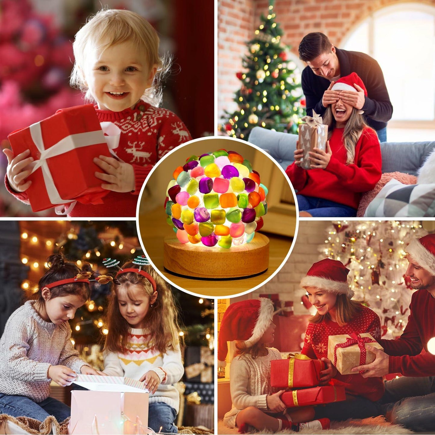 Nizrsky Rainbow Agate Lamp Healing Crystals Night Light Wooden Base