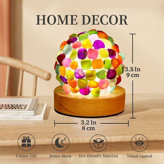 Nizrsky Rainbow Agate Lamp Healing Crystals Night Light Wooden Base